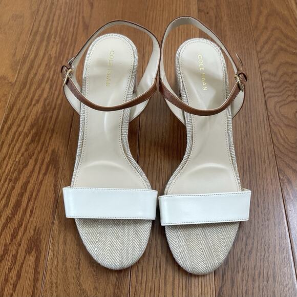 Cole Haan Women's Josie Block-Heel Sandals Ivory/Brown Size 8.5 - Picture 1 of 11